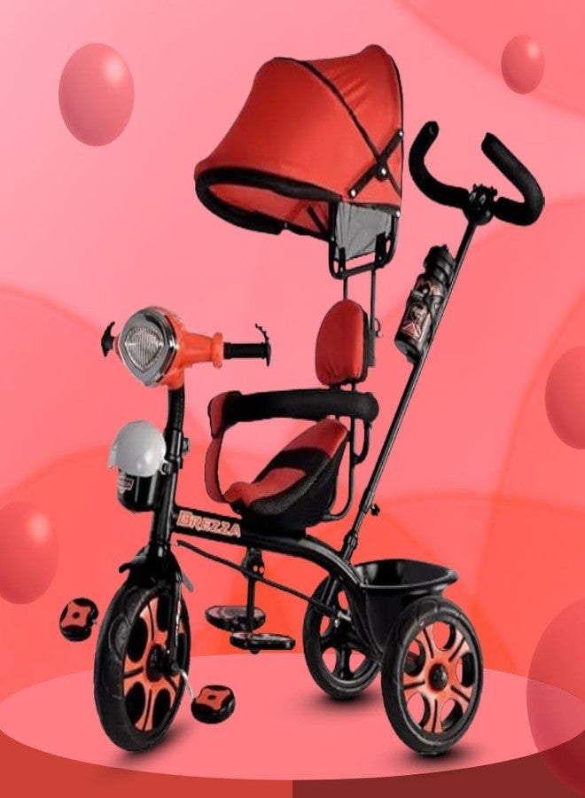 Maanit Kids Tricycle with Canopy & Dual Storage Basket - Toddler Bike with Parental Handle Control, Safety Guardrail & Comfort Seat - Trike for Ages 1.5-5 Years (Red) - Image 1